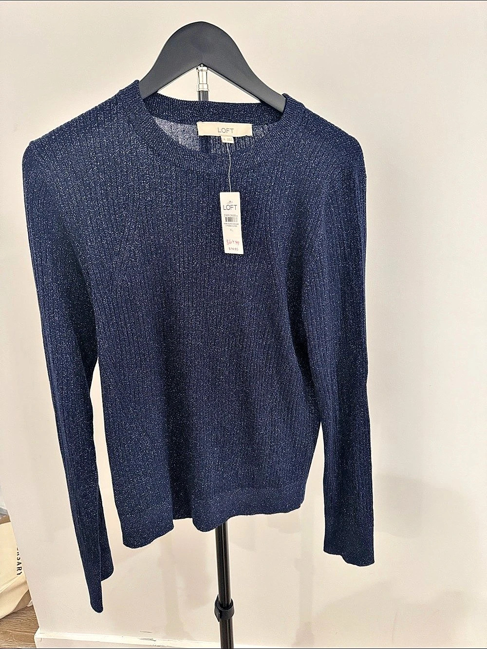 LOFT Metallic Knit Crewneck Sweater Blue XL NWT